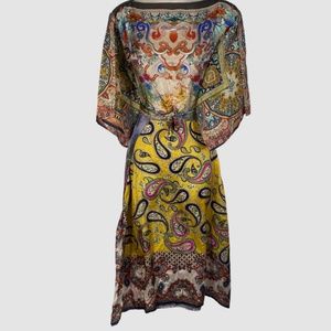Johnny Was Women's Blue Silk Paisley Midi Fit & Flare Dress Size XS